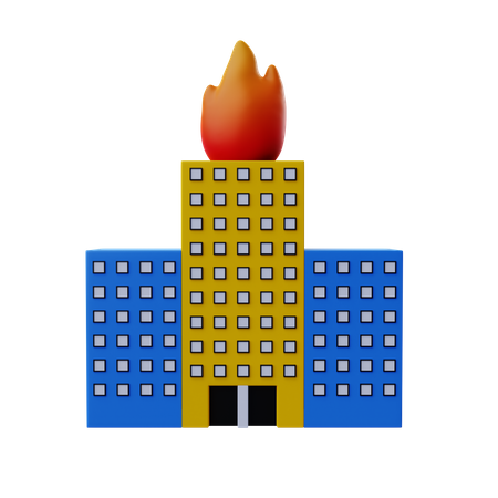 Fire In Building 3D Illustration