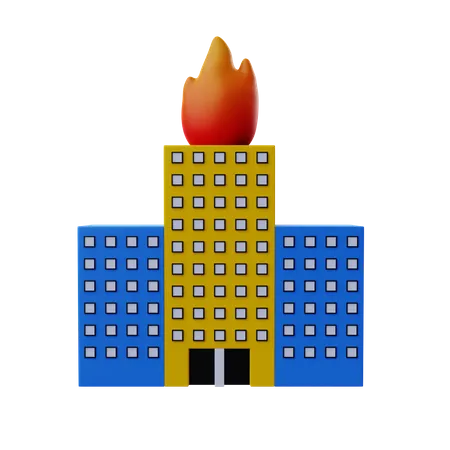 Fire In Building  3D Illustration