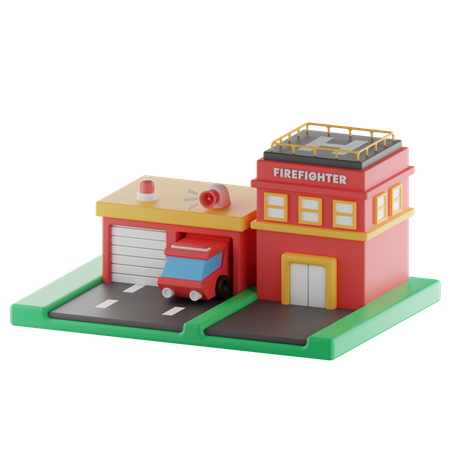 Fire Station  3D Illustration