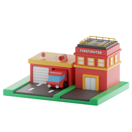 Fire Station 3D Illustration