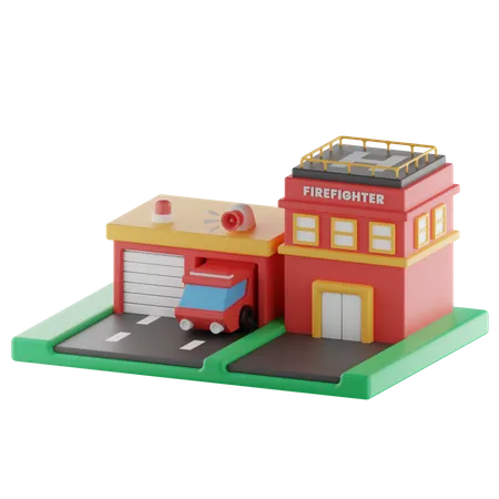 Fire Station 3D Illustration