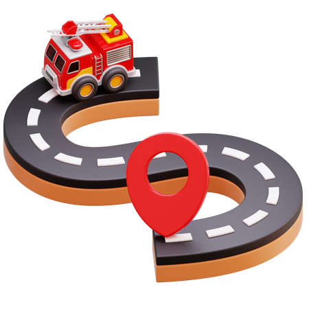 Fire Truck On Route  3D Icon