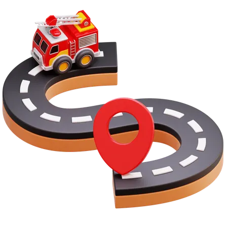 Fire Truck On Route  3D Icon