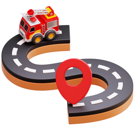 Fire Truck On Route  3D Icon