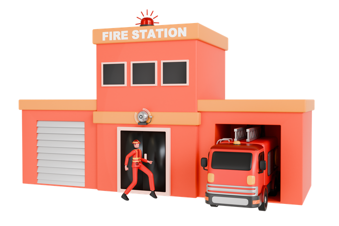Fire Workers On Fire Emergency Alert  3D Illustration