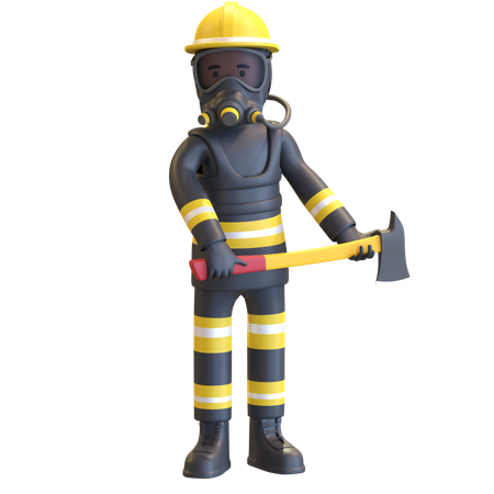 Firefighter full gear protection holding axe  3D Illustration