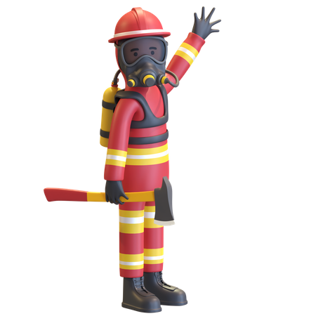 Firefighter full gear protection holding axe  3D Illustration