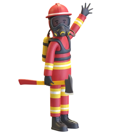 Firefighter full gear protection holding axe  3D Illustration