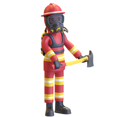 Firefighter full gear protection holding axe  3D Illustration