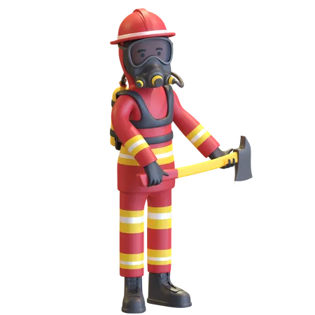 Firefighter full gear protection holding axe  3D Illustration