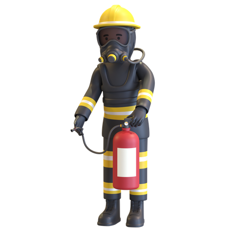 Firefighter full gear protection holding fire extinguisher  3D Illustration