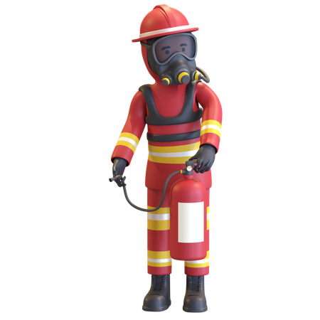 Firefighter full gear protection holding fire extinguisher  3D Illustration