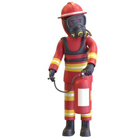 Firefighter full gear protection holding fire extinguisher  3D Illustration