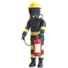 3d fireman holding extinguisher