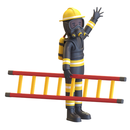 Firefighter full gear protection holding ladder  3D Icon