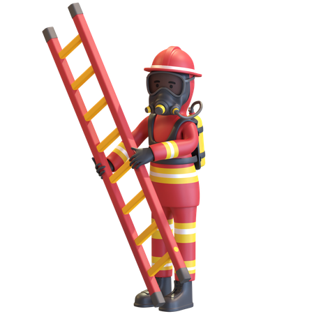 Firefighter full gear protection holding ladder  3D Icon