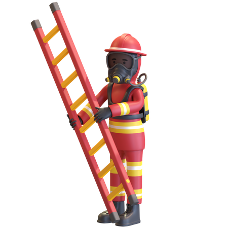 Firefighter full gear protection holding ladder  3D Illustration