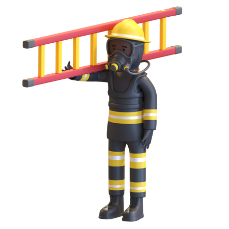 Firefighter full gear protection holding ladder  3D Illustration