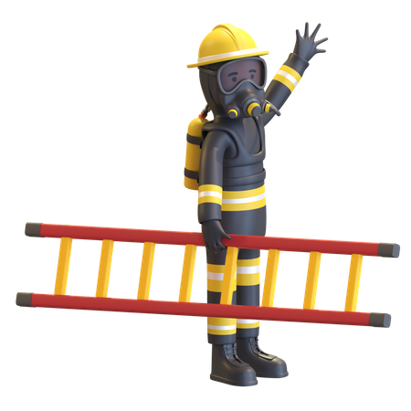 Firefighter full gear protection holding ladder  3D Illustration