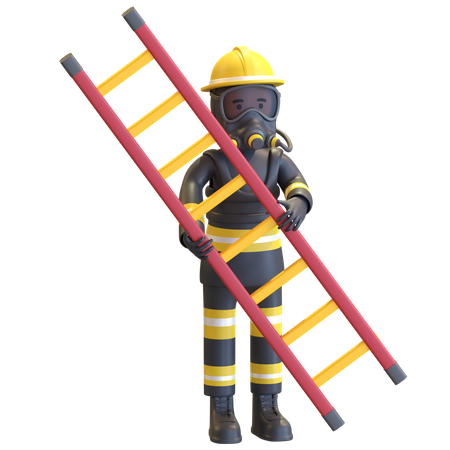 Firefighter full gear protection holding ladder  3D Illustration