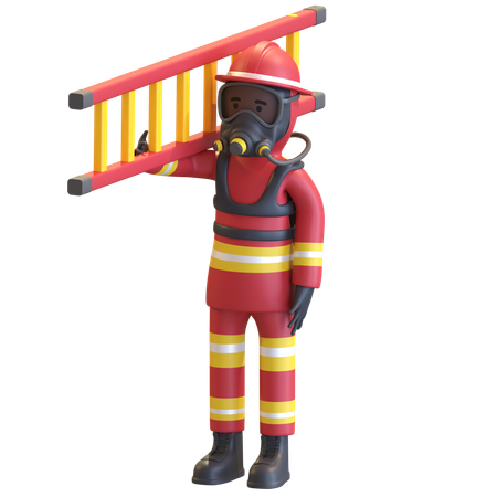 Firefighter full gear protection holding ladder staircase  3D Icon