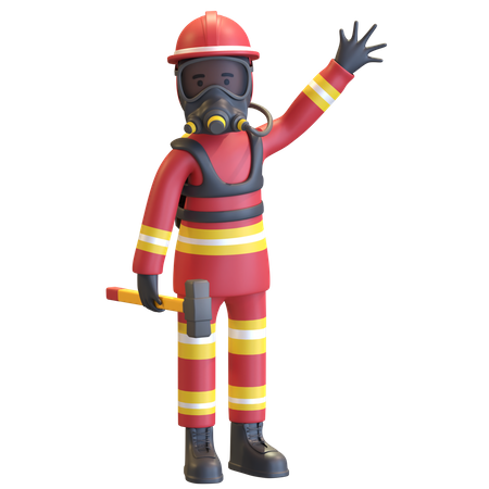 Firefighter full gear protection holding sledge hammer  3D Illustration