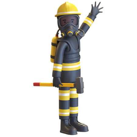 Firefighter full gear protection holding sledge hammer  3D Illustration