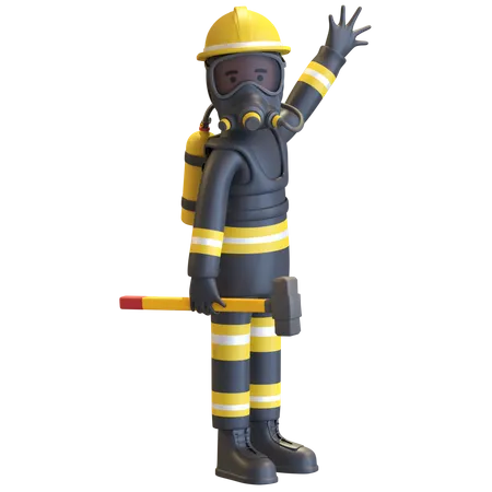 Firefighter full gear protection holding sledge hammer  3D Illustration