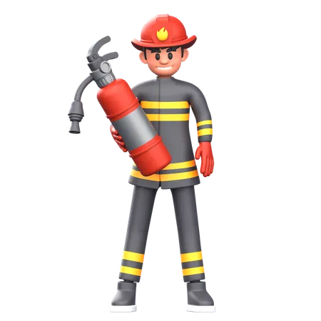 Firefighter Holding Fire Extinguisher  3D Illustration