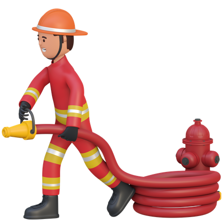 Firefighter holding water hose  3D Icon