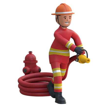 Firefighter holding water hose  3D Icon
