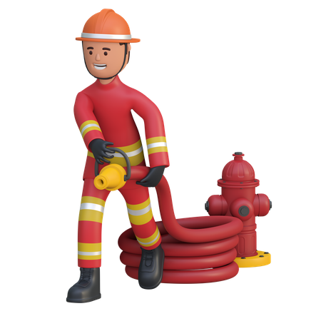 Firefighter holding water hose  3D Icon