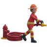 3d firefighter holding water pipe illustration