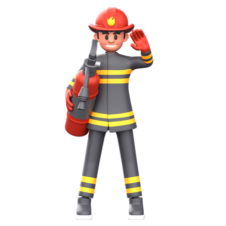 Firefighter Man Holding Fire Extinguisher  3D Illustration