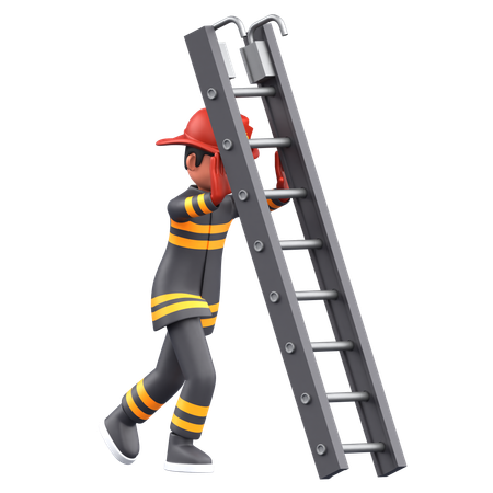 Firefighter Man Pushing Ladder  3D Illustration