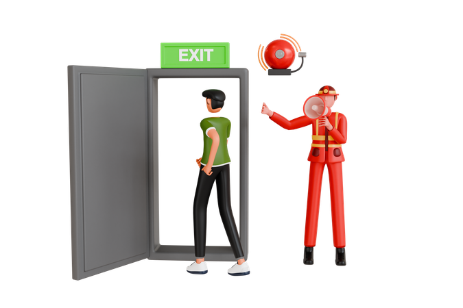 Firefighter Using Megaphone To Alert People  3D Illustration