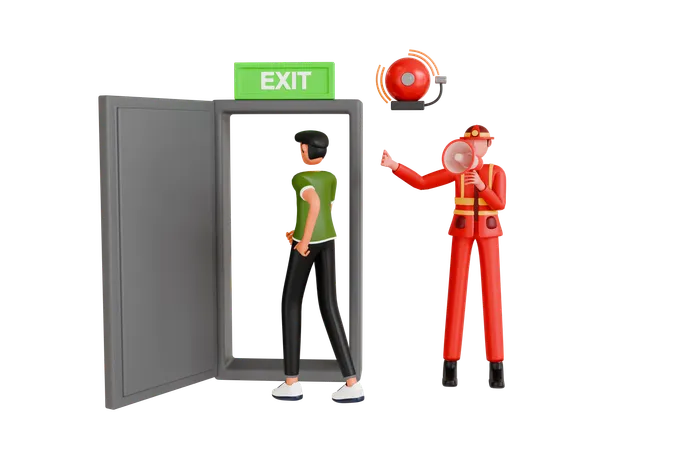 Firefighter Using Megaphone To Alert People  3D Illustration