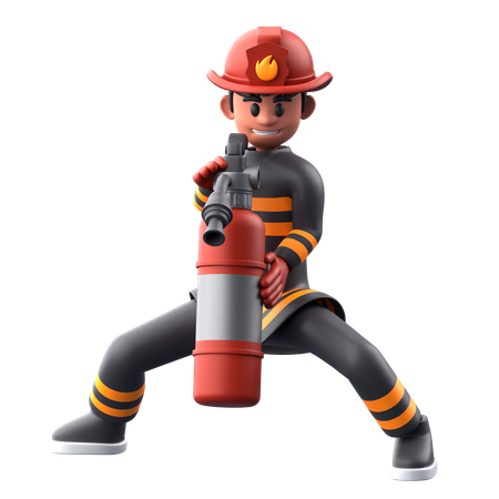 Firefighter With Fire Extinguisher  3D Illustration