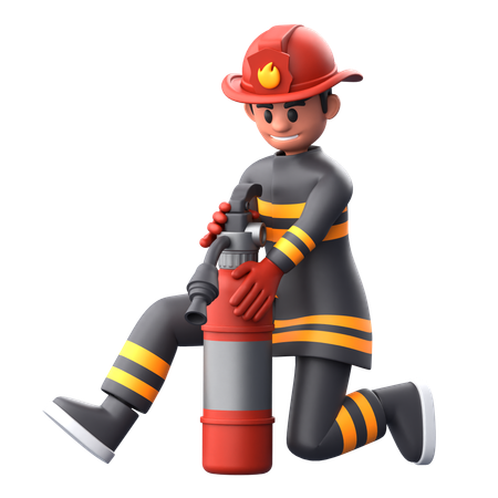 Firefighter With Fire Extinguisher  3D Illustration