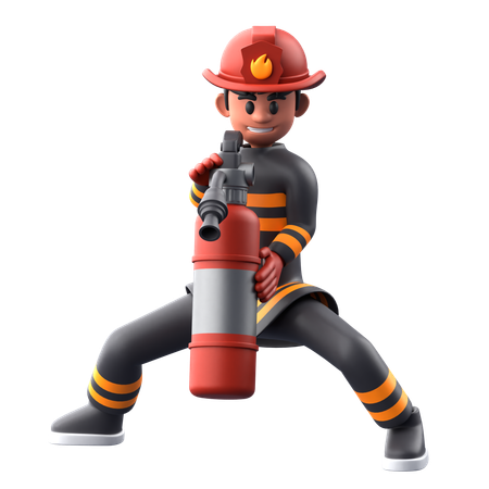 Firefighter With Fire Extinguisher  3D Illustration