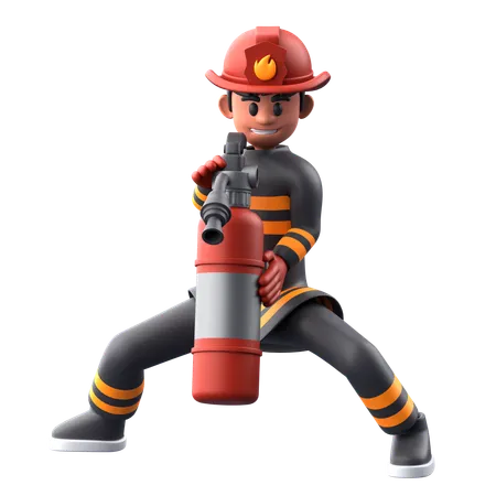 Firefighter With Fire Extinguisher  3D Illustration