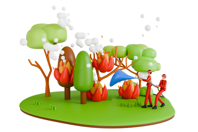 Firefighters Extinguishing Forest Fires  3D Icon