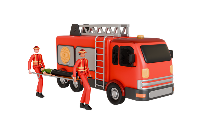 Firefighters Save Fire Victim  3D Illustration