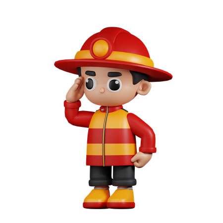 Fireman Giving Salute  3D Illustration