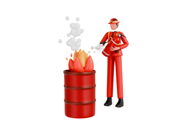 Fireman Holding Extinguisher Wearing Uniform And Helmet  3D Illustration