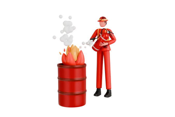 Fireman Holding Extinguisher Wearing Uniform And Helmet  3D Illustration