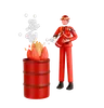 Fireman Holding Extinguisher Wearing Uniform And Helmet