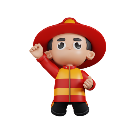 Fireman Jumping In The Air  3D Illustration