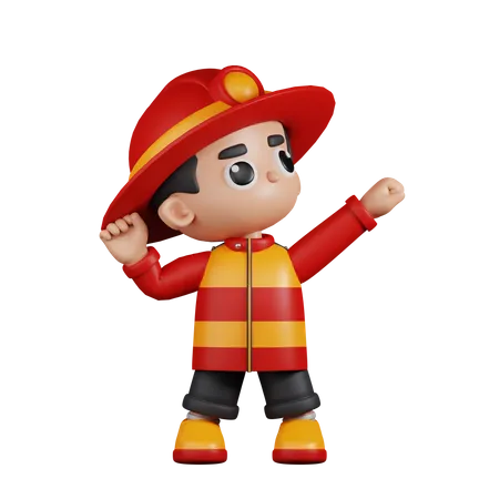 Fireman Looking Victorious  3D Illustration