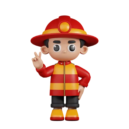 Fireman Showing Peace Sign  3D Illustration